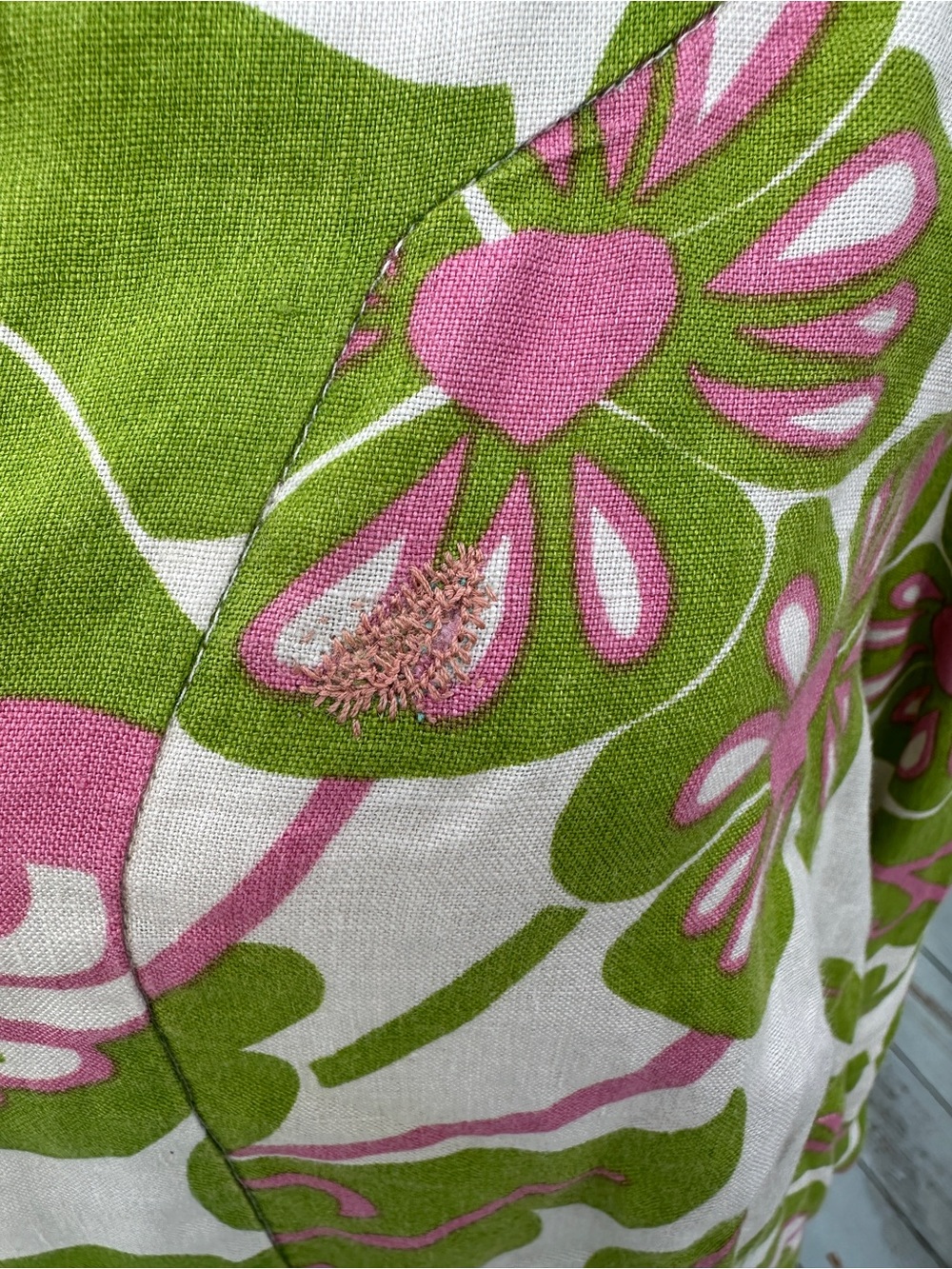 Boden Tropical Floral Print Linen Dress Size 14 Green Pink Coastal Vacation Cool - Picture 2 of 9